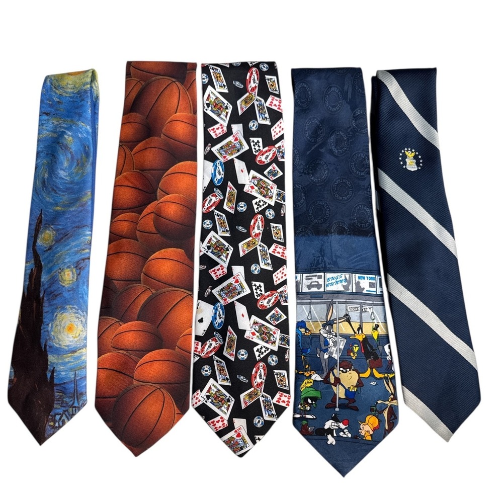 5 Pc Mens Polyester Neck Tie Lot Preowned Business Formal Bundle Value‎